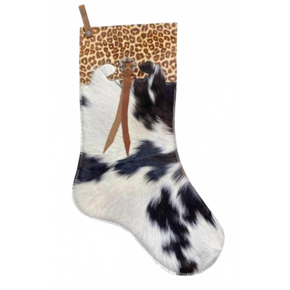 NEW SHOWMAN cowhide christmas cheetah cuff stocking in black white